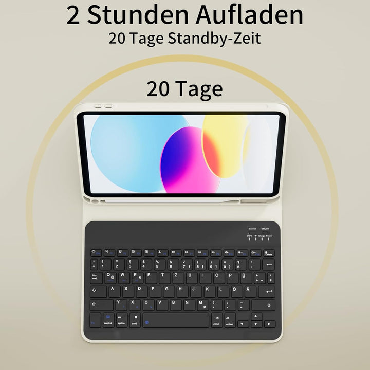 Hülle mit Tastatur für iPad A16 11 Generation 2025/10 Generation 2022 (11/10.9 Zoll), QWERTZ Layout,