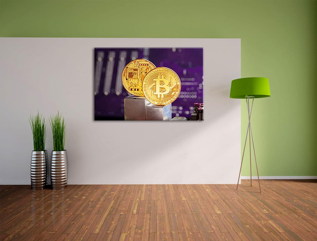 Pixxprint Bitcoin BTC auf Platine als Leinwandbild | Grösse: 100x70 cm | Wandbild | Kunstdruck | fer
