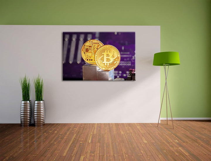 Pixxprint Bitcoin BTC auf Platine als Leinwandbild | Grösse: 100x70 cm | Wandbild | Kunstdruck | fer