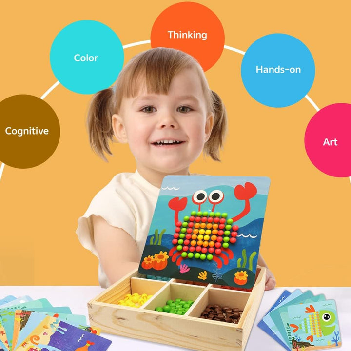 Gohytal Mosaik Steckspiel für Kinder, Spielzeug ab 2 3 4 5 Jahre Holz Mosaik Bastelset Kinder Pegboa