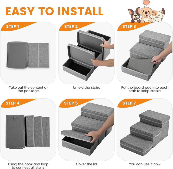 Hundetreppe, Sunowl 3 Stufige Faltbare Haustiertreppe, Extra Breite Hundetreppe Sofa Bett mit Staura