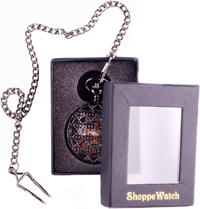 ShoppeWatch Schwarz Taschenuhr Steampunk Skeleton Mechanisches Uhrwerk Hand Wind Römischen Ziffern C