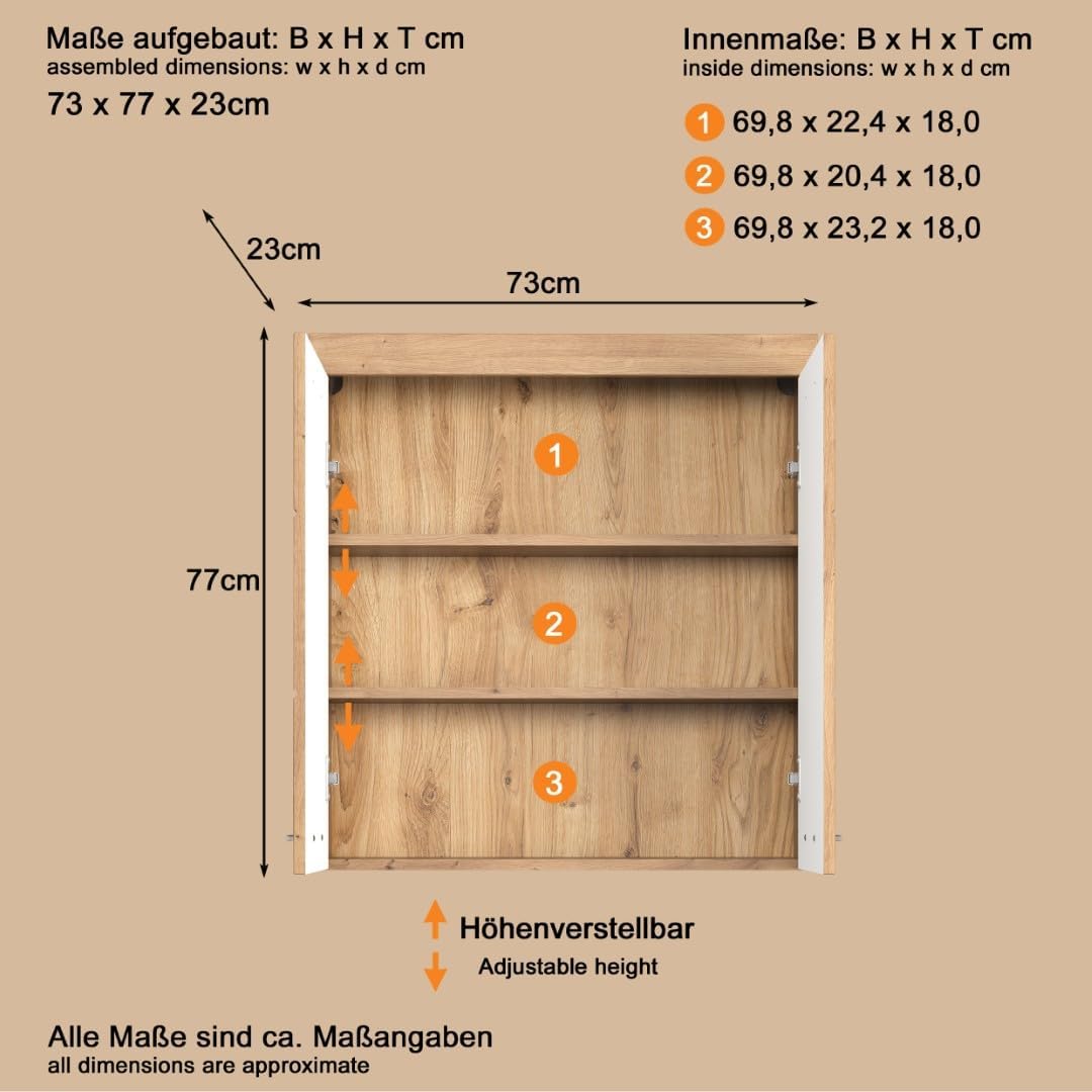 trendteam smart living - Hängeschrank breit - Bad - Amanda - Aufbaumass (BxHxT) 73 x 77 x 23 cm - Fa