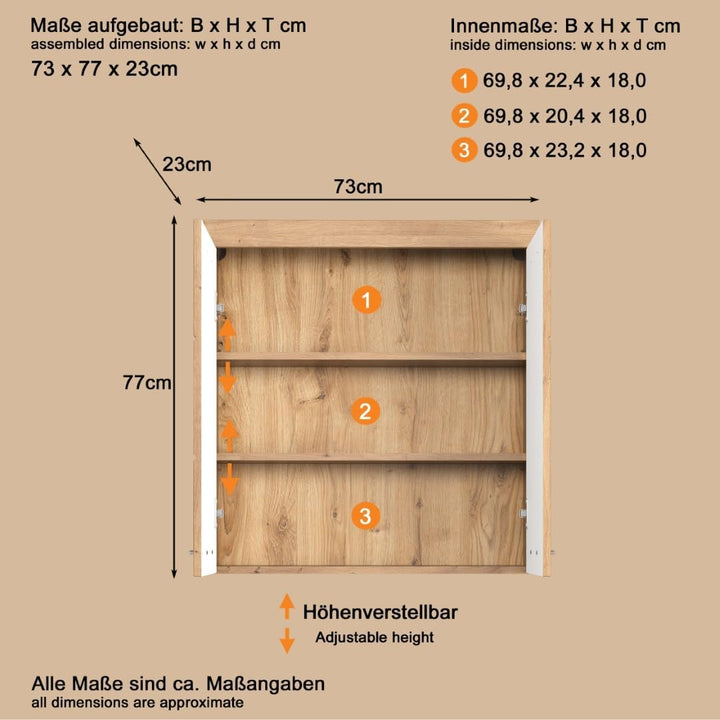 trendteam smart living - Hängeschrank breit - Bad - Amanda - Aufbaumass (BxHxT) 73 x 77 x 23 cm - Fa