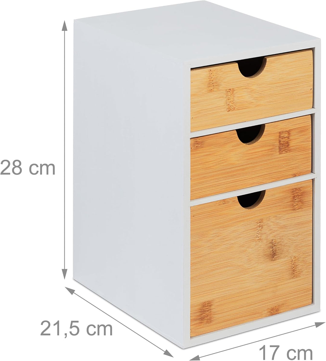 Relaxdays Schubladenbox, Bambus & MDF, HBT: 28x17x21,5 cm, Mini-Kommode 3 Schubladen, Schreibtisch O