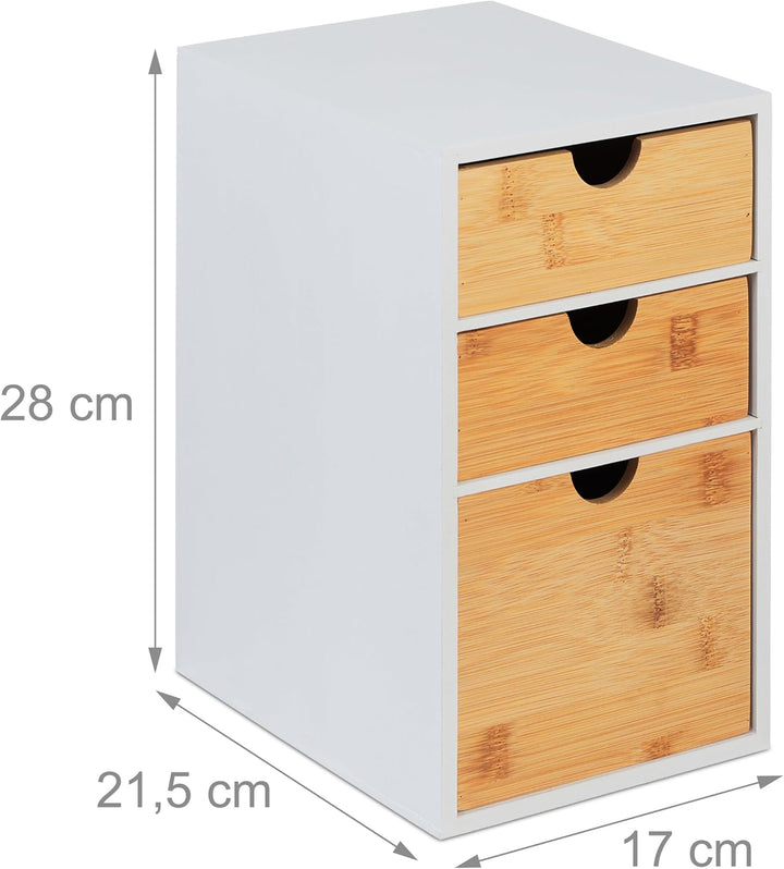 Relaxdays Schubladenbox, Bambus & MDF, HBT: 28x17x21,5 cm, Mini-Kommode 3 Schubladen, Schreibtisch O