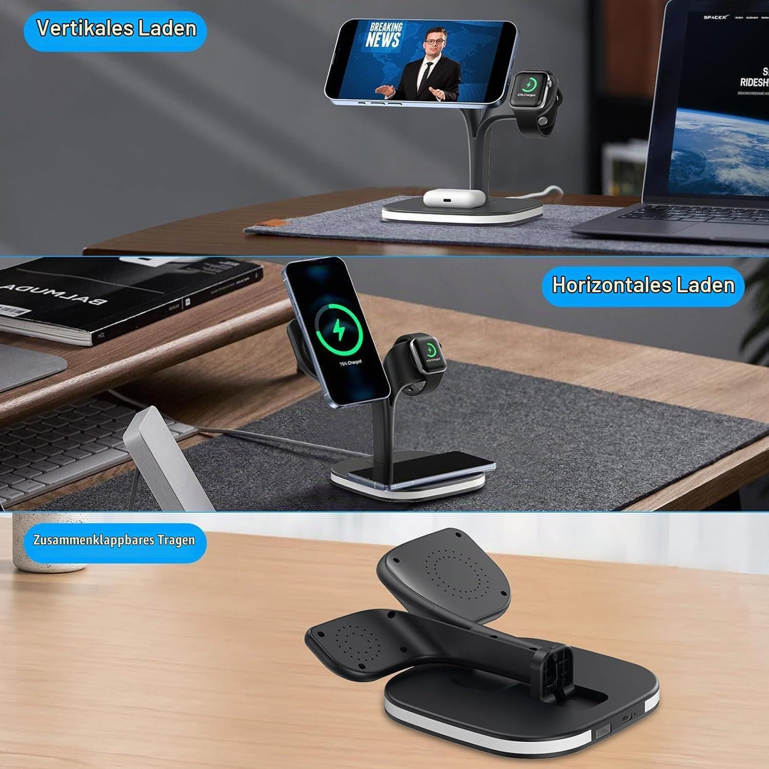 3 in 1 Ladestation Apple Watch und iPhone, Magnetischer Wireless Charger Induktive Ladestation iPhon