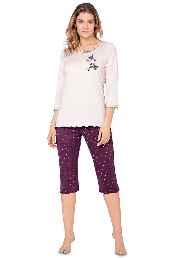 e.Femme® Damen Schlafanzug 259 aus Baumwolle und Modal 36 Rosa/Bordeaux, 36 Rosa/Bordeaux