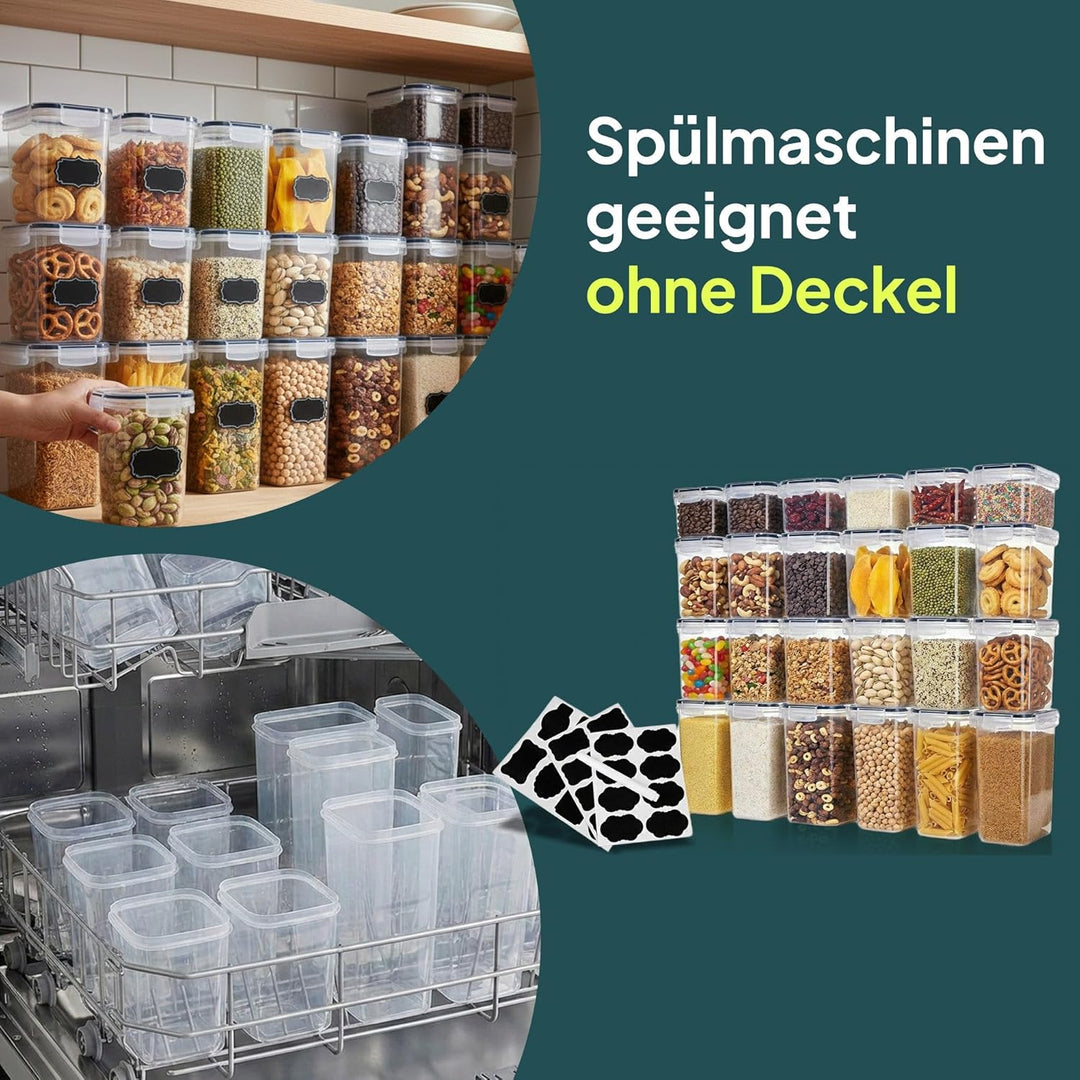 uandu Vorratsdosen mit Deckel luftdicht – 24er Vorratsbehälter Set BPA Frei, Aufbewahrungsbox Küche