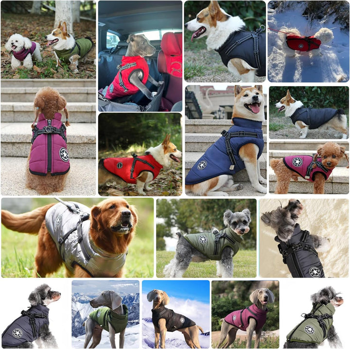 Wasserdichter Wintermantel mit Geschirr für Hunde, Jacke, Kostüm, warm, Kleidung, Welpen, Tierweste,