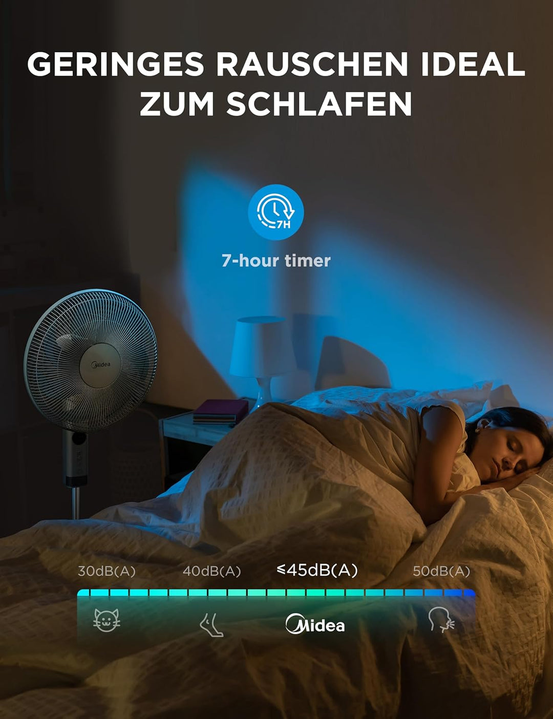 Midea FS40-23MR Standventilator mit 3 Geschwindigkeiten, Teleskophöhe und -grösse, Fernbedienung, du