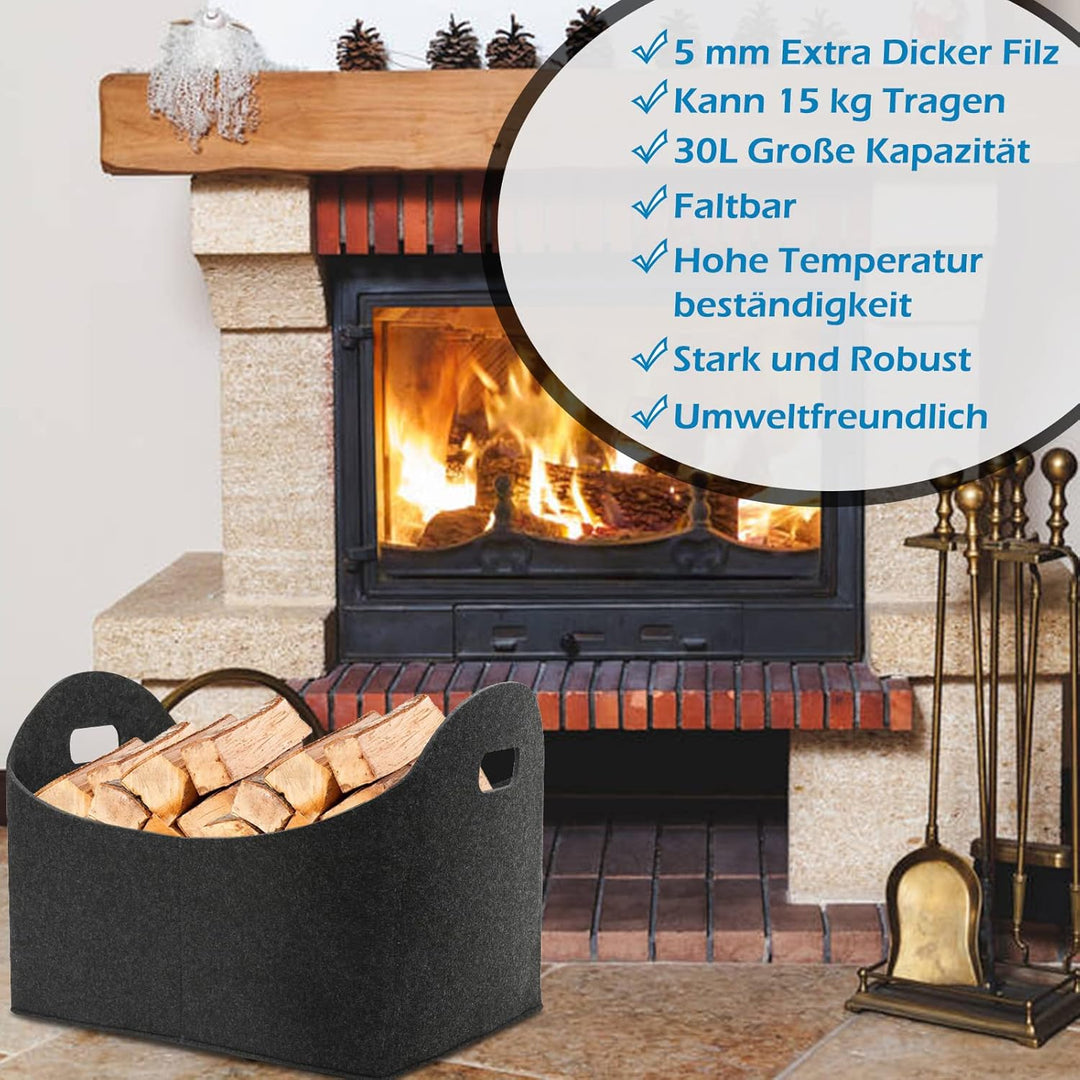 2er Set Holzkorb Filztaschen, Feuerholzkorb Filzkorb Kaminholz, Multifunktionale Allzweckkorb Kaminh