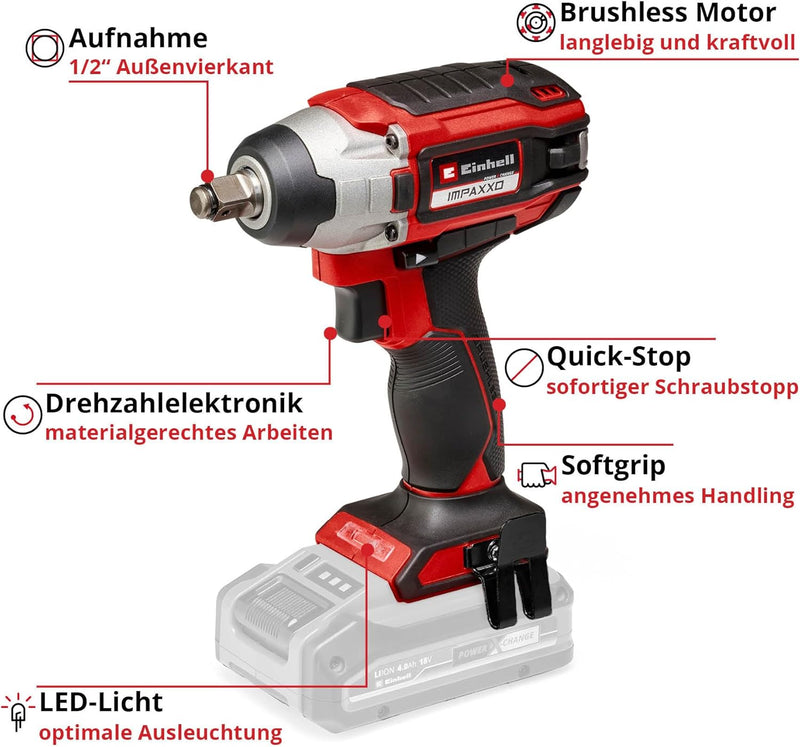 Einhell Akku-Schlagschrauber IMPAXXO 18/230 Power X-Change (Li-Ion, 18 V, 230 Nm, Bürstenloser Motor