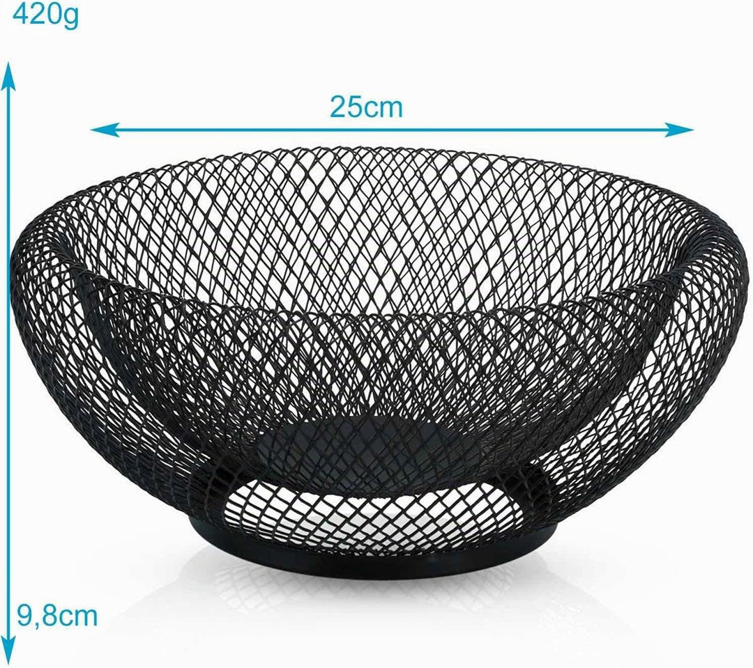Obstkorb aus Metall in Schwarz rund 25 x 9.8 cm – Moderne doppelwandige Obstschale, Mesh Design Deko