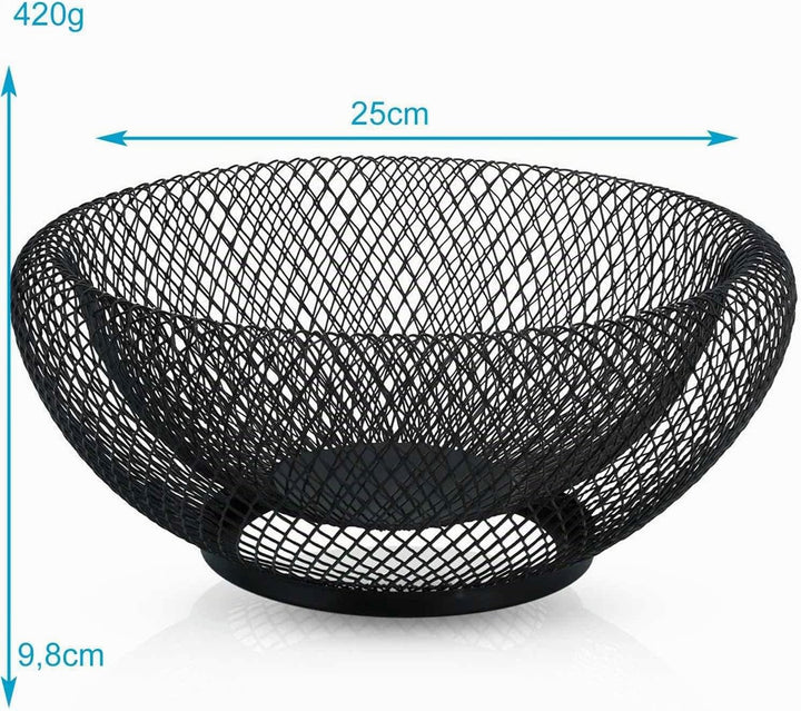 Obstkorb aus Metall in Schwarz rund 25 x 9.8 cm – Moderne doppelwandige Obstschale, Mesh Design Deko