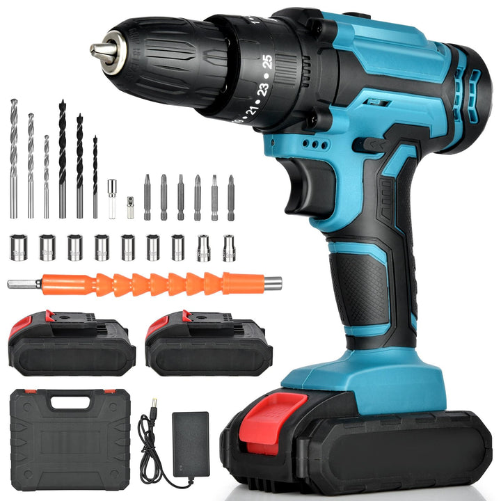 Akku Bohrschrauber Set 21V: Akkubohrer mit 2 Akkus 2000mAh,42Nm Max Drill Set 25+3 Paar, 24 Stück Bo