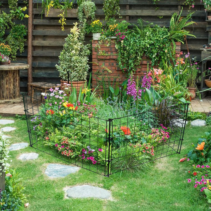 Herrselsam Teichzaun, 10tlg Set Gartenzaun Metall mit 22 Zaunelemente-10 Zaunelemente und 12 Befesti
