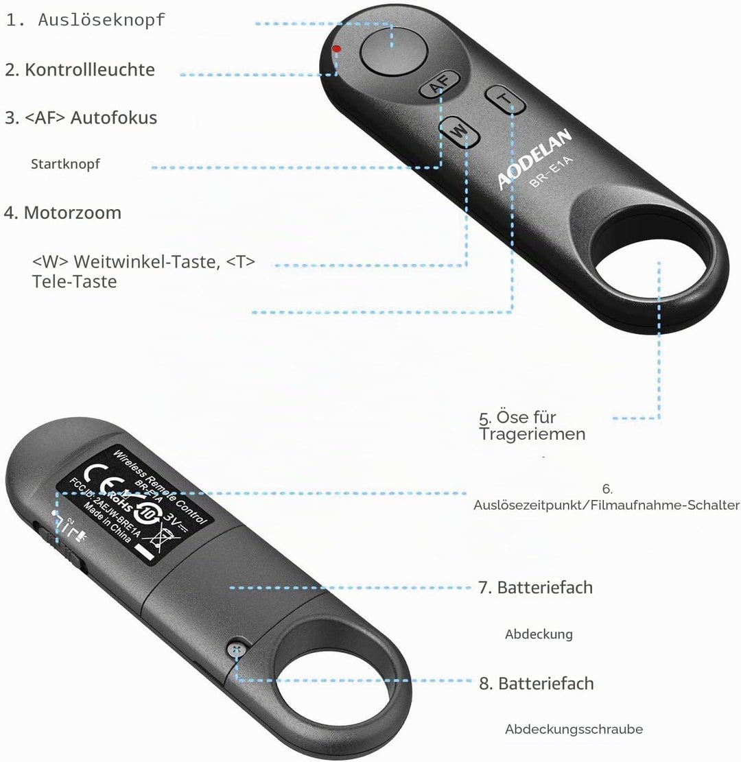 AODELAN Kabellose Fernauslöser BR-E1A Fernbedienung für Canon M50 EOS R5C R3 R RP R5 R6 M6 Mark II 9