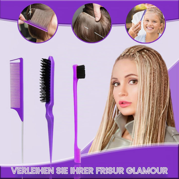 WhaleO Haarbürsten Set Lockenbürste Sleek Bun Bürste Curly Hair Brush Entwirrbürste Stielkamm Toupie