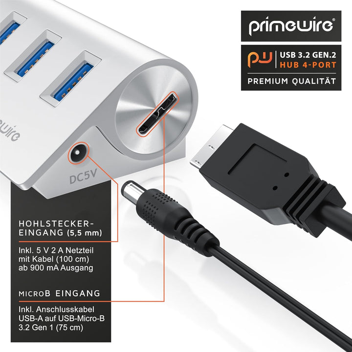 CSL - USB 3.0 Hub aktiv - 10 Gbps - 4-Port - USB Adapter, USB Verteiler, Kompatibel mit Desktop-PCs,