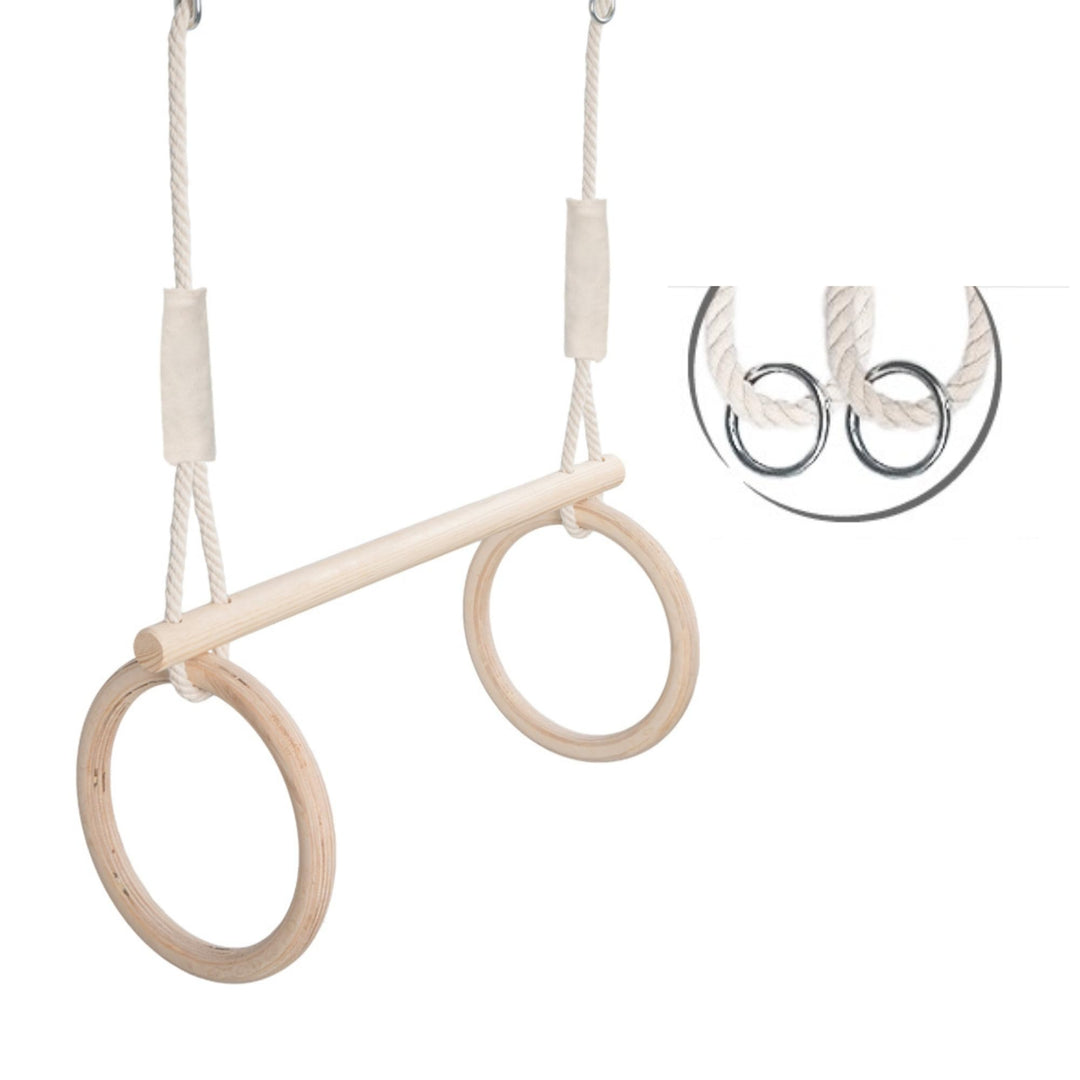 MAMOI® Turnringen Trapez Schaukel 2 in 1 Multifunktions mit Holz Ringe Trapez zum aufhängen bis 50kg