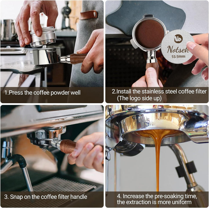 NOTSEK Bodenloser Siebträger 54mm mit Puck Screen, Siebträger 54mm kompatibel mit Sage/Breville Bari
