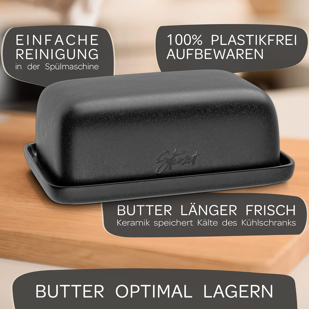 Steinzeit Design Butterdose - Butterdose Keramik für alle gängigen Butter (250gr) - Butterglocke und