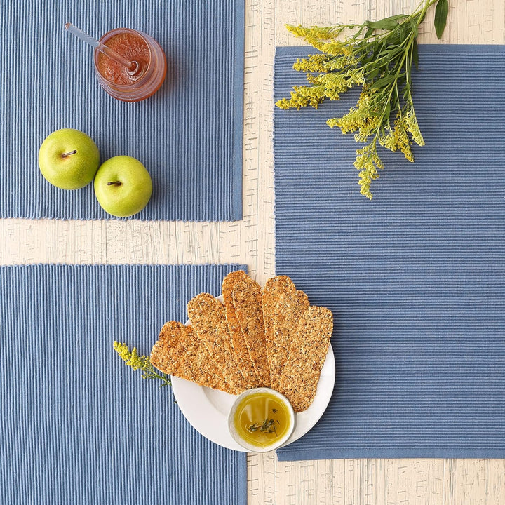 DII Platzdeckchen-Set, 100% Baumwolle, gerippt, Blau Jay, 33 x 48 cm, 6-teilig, Stonewash Blue, 13x1