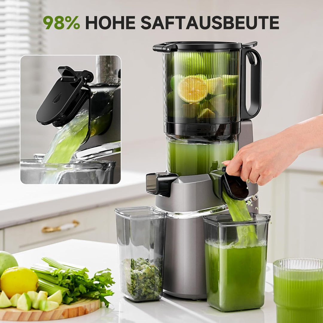 AMZCHEF Entsafter Slow Juicer Kaltpresse für ganze Früchte, XXL 138mm Öffnung, BPA-frei mit Rezeptbu
