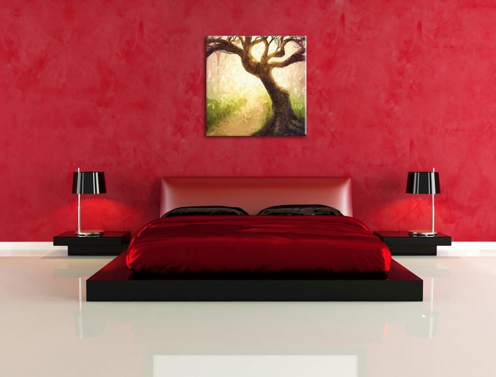 Pixxprint Baum am Waldweg als Leinwandbild/Grösse: 70x70 cm/Wandbild/Kunstdruck/fertig bespannt, 70x