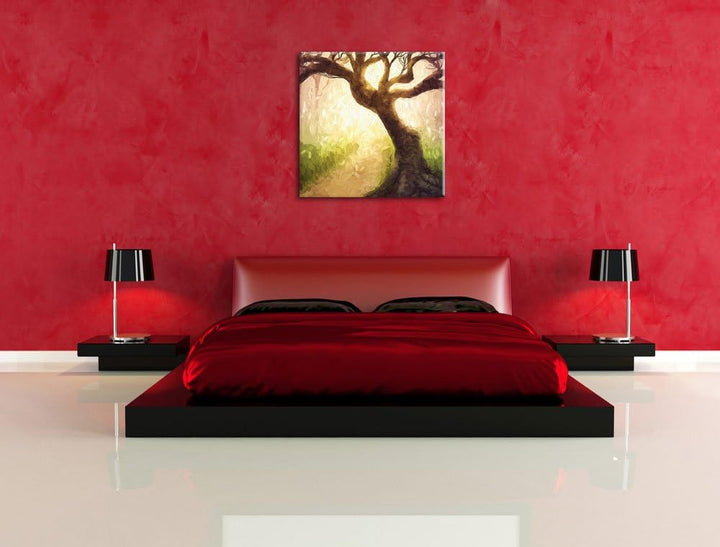 Pixxprint Baum am Waldweg als Leinwandbild/Grösse: 70x70 cm/Wandbild/Kunstdruck/fertig bespannt, 70x