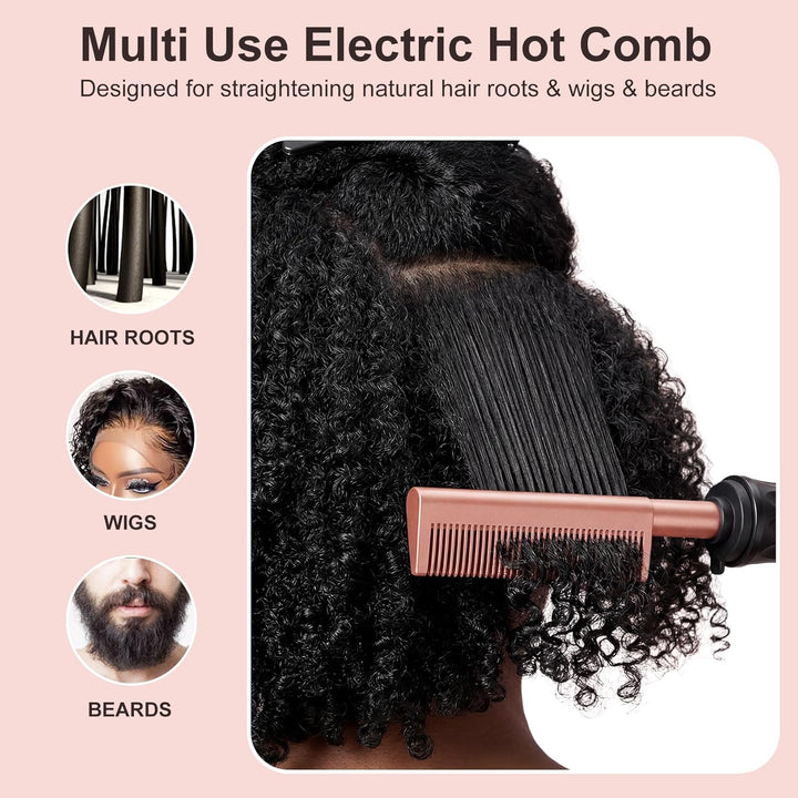 Hot Comb Heisser Kamm mit Quarz-Keramik-Beschichtung, Elektrischer Haarglätter für Afro-Haar & Natur