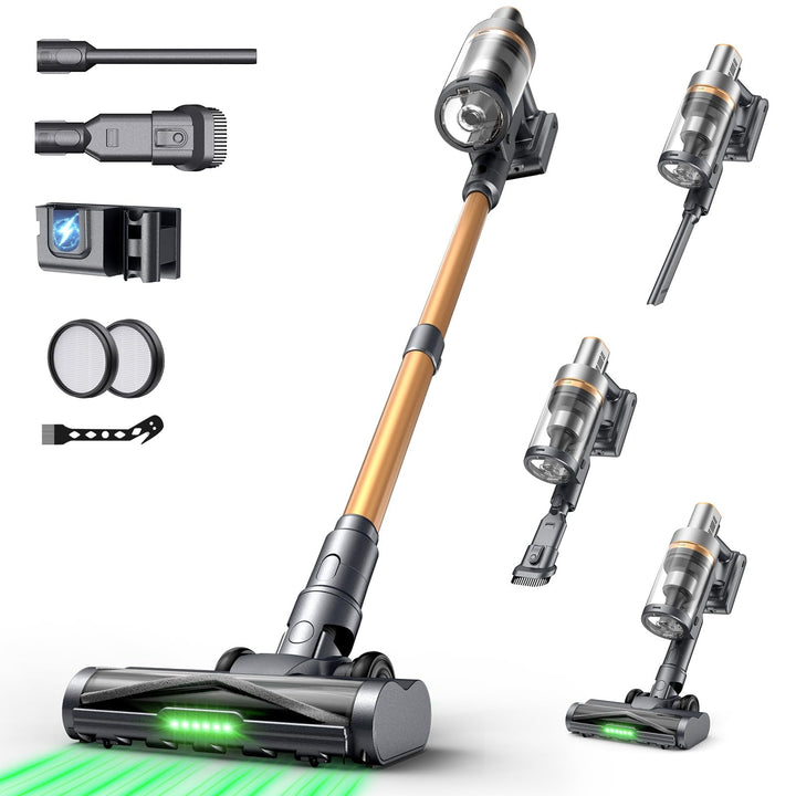 Akku Staubsauger, 650W/65000Pa/75Min, Laufzeit Staubsauger Kabellos mit Smart LED Display und Ladest