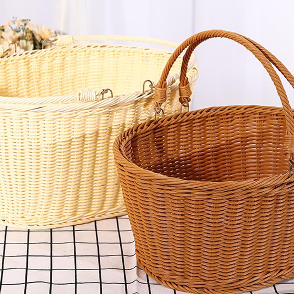 Cabilock Geflochtener Rattankorb Oval Klein Aufbewahrungskorb aus Rattanimitat mit Griff Dekorativer