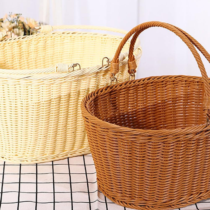 Cabilock Geflochtener Rattankorb Oval Klein Aufbewahrungskorb aus Rattanimitat mit Griff Dekorativer