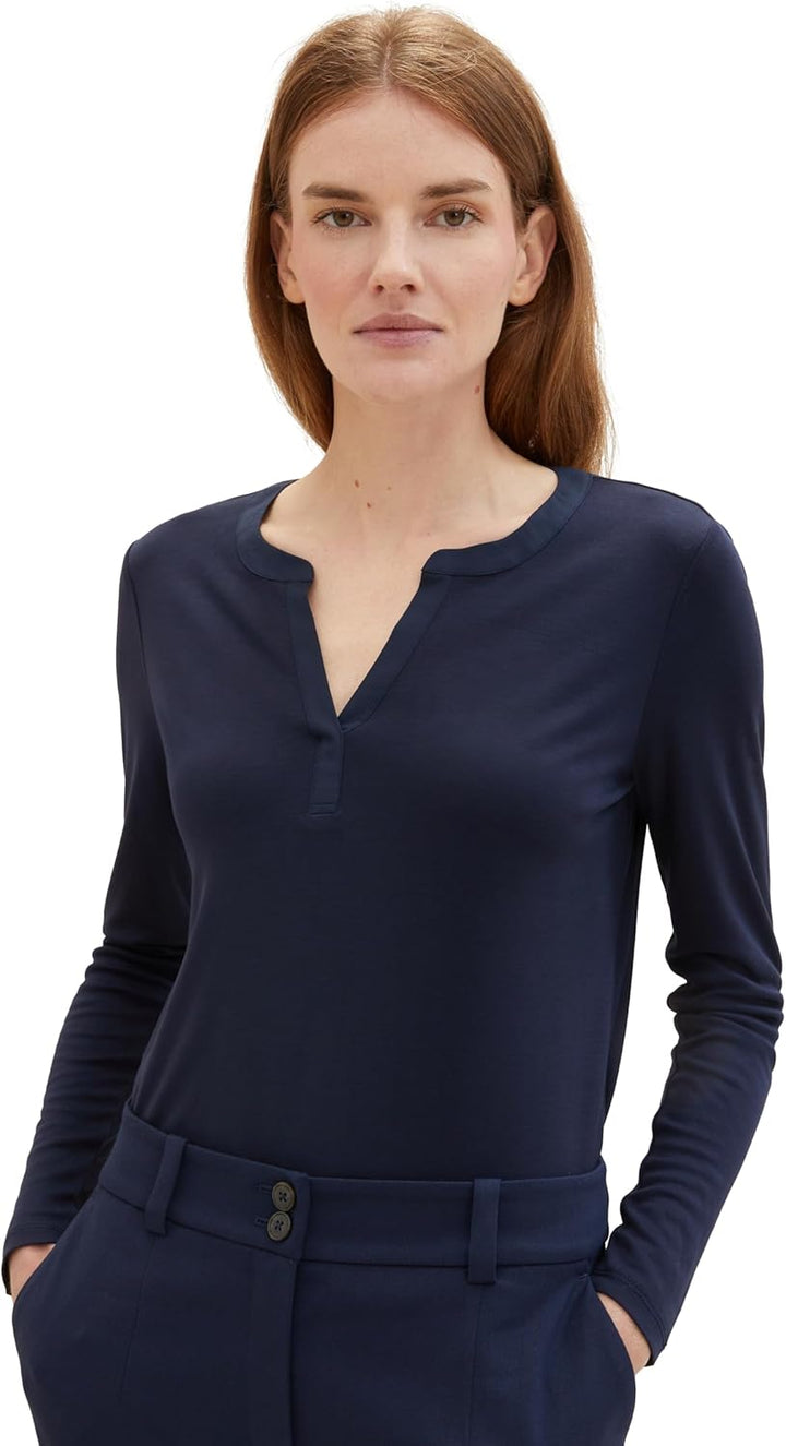 TOM TAILOR Damen Longsleeve T-Shirt L 10668 - Sky Captain Blue, L 10668 - Sky Captain Blue