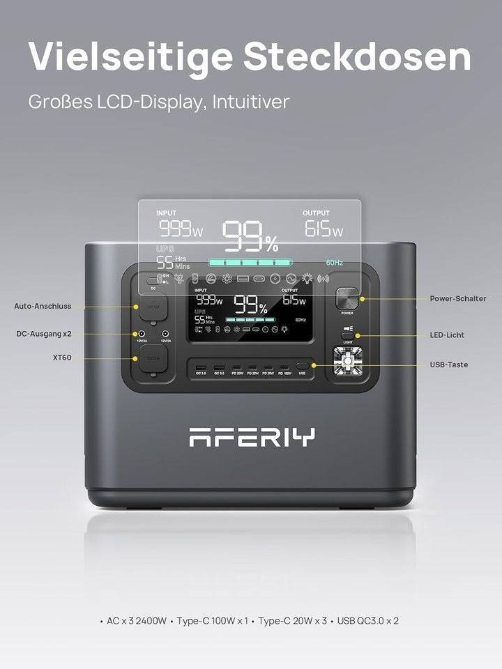 AFERIY 2400W2048Wh Tragbare Powerstation, 1,5Std Schnellladung, für camping | Solargenerator , 13 Au