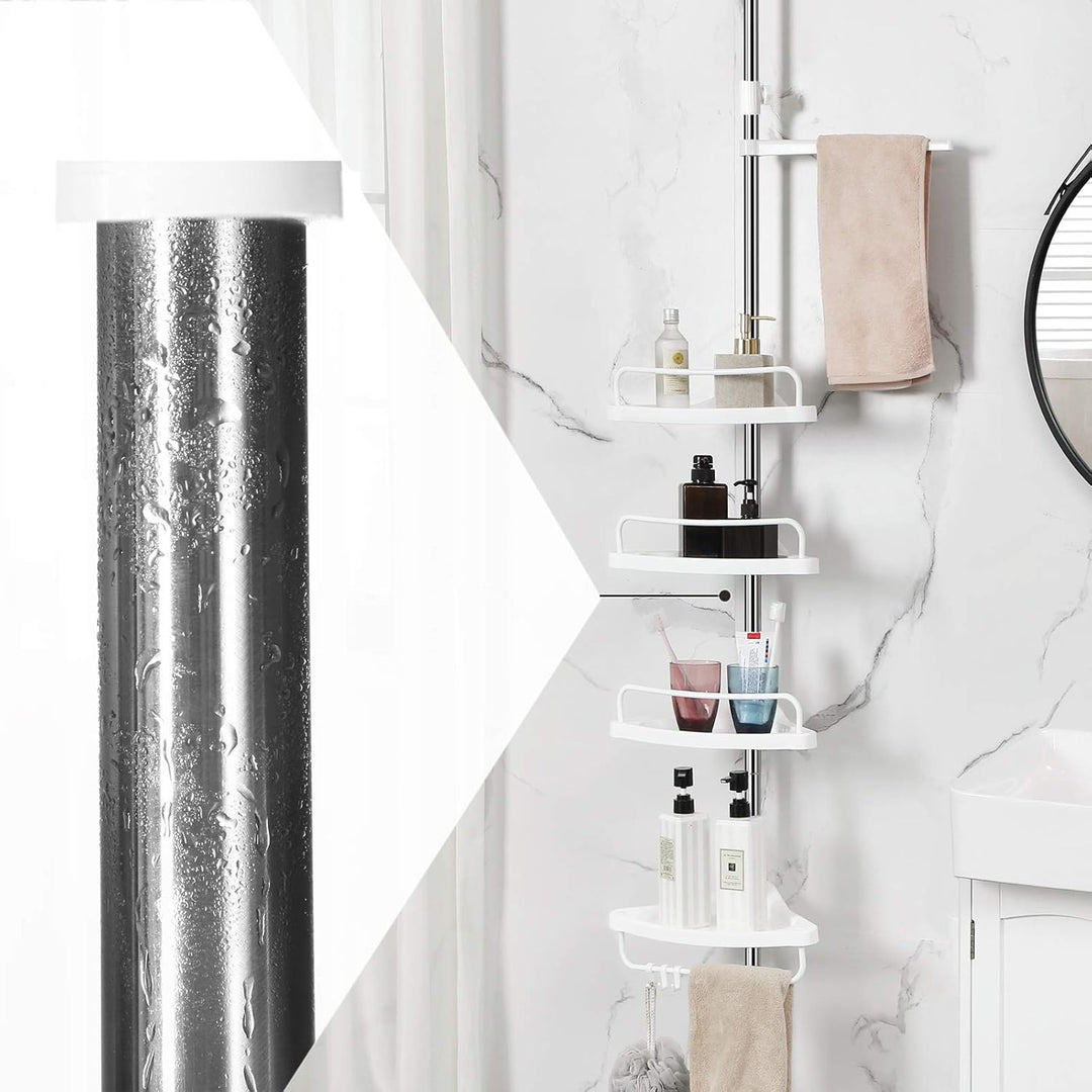 SONGMICS Duschregal höhenverstellbar, Eckregal fürs Badezimmer, Badregal, 95-300 cm, Boden bis Decke