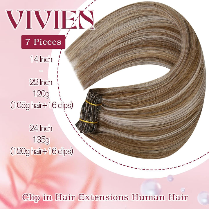 Vivien 25cm Clip in Extensions Echthaar Blond Hellbraun Mit Platinblond #P8/60 Clip in Extensions Ec