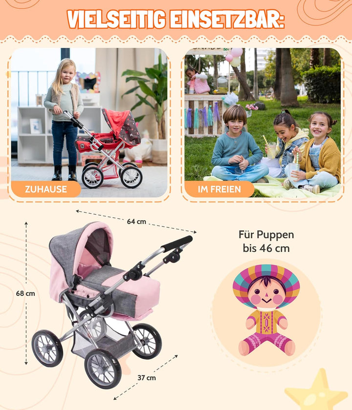 Bayer Chic 2000 - Puppenwagen Leni, 2in1 Kombipuppenwagen mit herausnehmbarer Tragetasche, Jeans pin