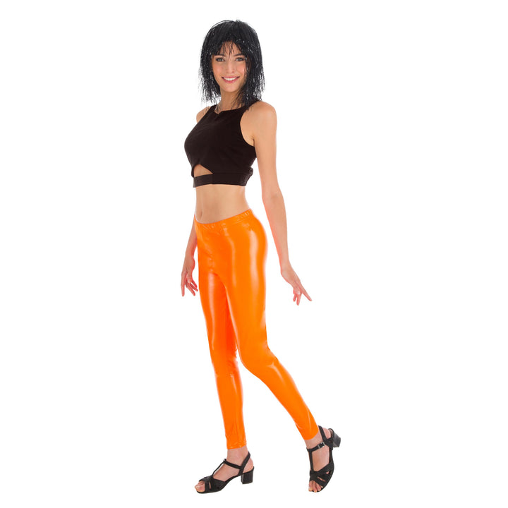 Chaks - Neon Leggings Damen, 80er Jahre Outfit, Hose für Karneval, Party, Festival Orange S-M, Orang