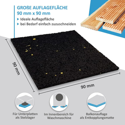 My Plast I 90 x 90 x 20 mm - 100 Stück I Terrassen-Pads – wasserbeständige Gummimatten für Terrassen