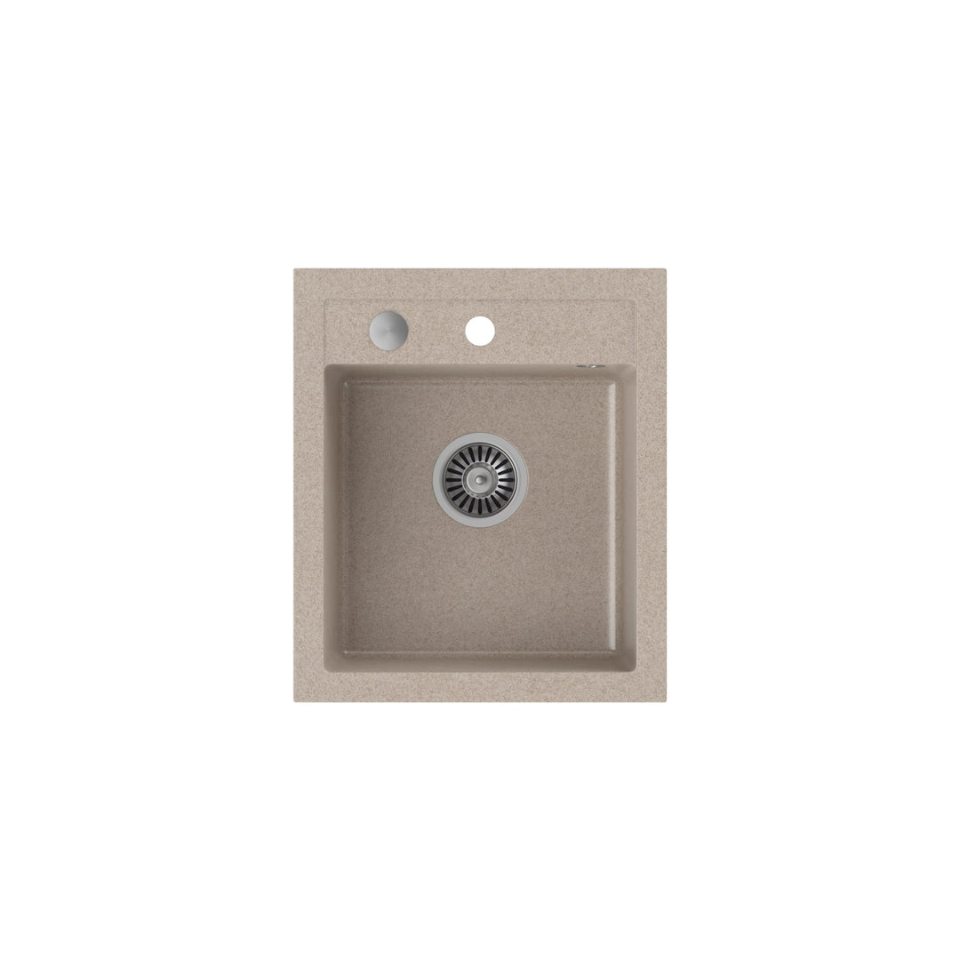 VBChome Spülbecken Beige 43 x 50 cm Granit Einzelbecken Einbauspüle gesprenkelt reversibel Verbundsp