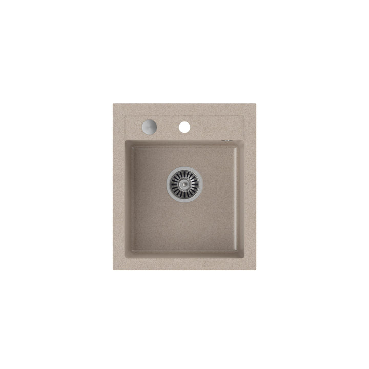 VBChome Spülbecken Beige 43 x 50 cm Granit Einzelbecken Einbauspüle gesprenkelt reversibel Verbundsp