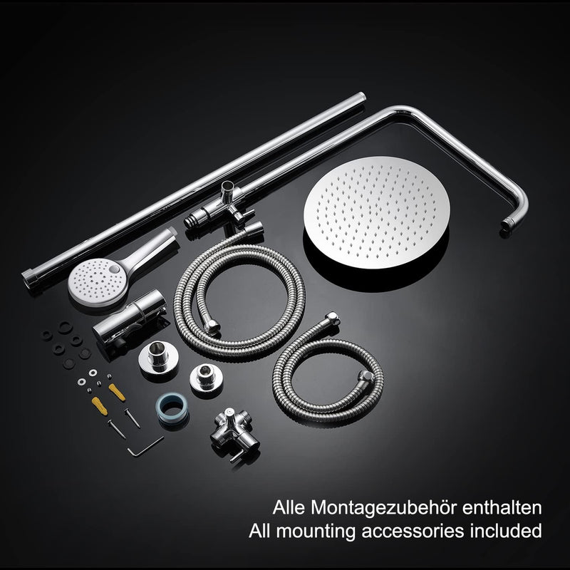 JOHO Edelstahl Duschset ohne Armatur, Regendusche Duschsystem mit Duschkopf, Duschstange, Duschschla