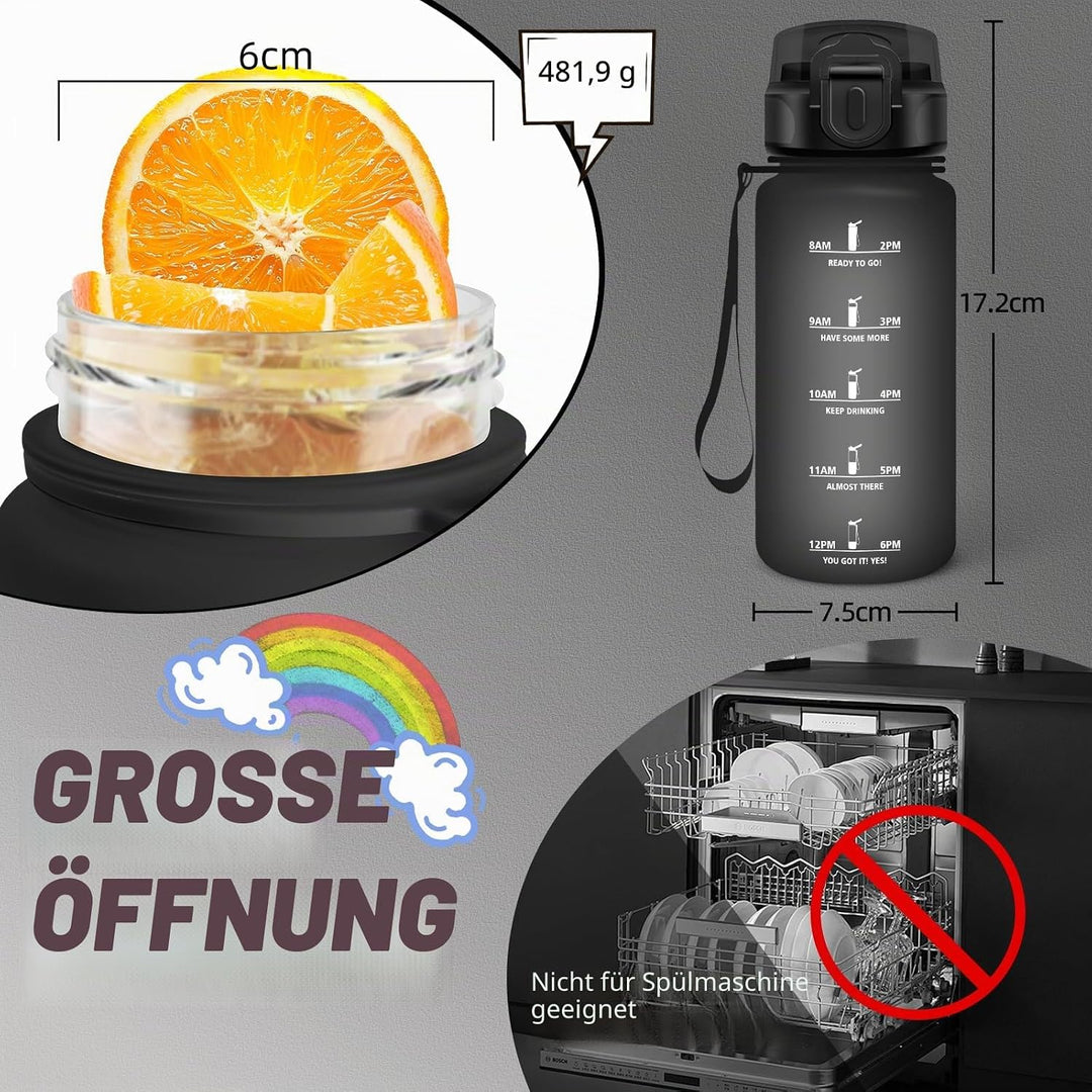 Trinkflasche Kinder, 500ml Trinkflasche, Trinkflasche mit Strohhalm, Leicht zu Reinigen, Trinkflasch