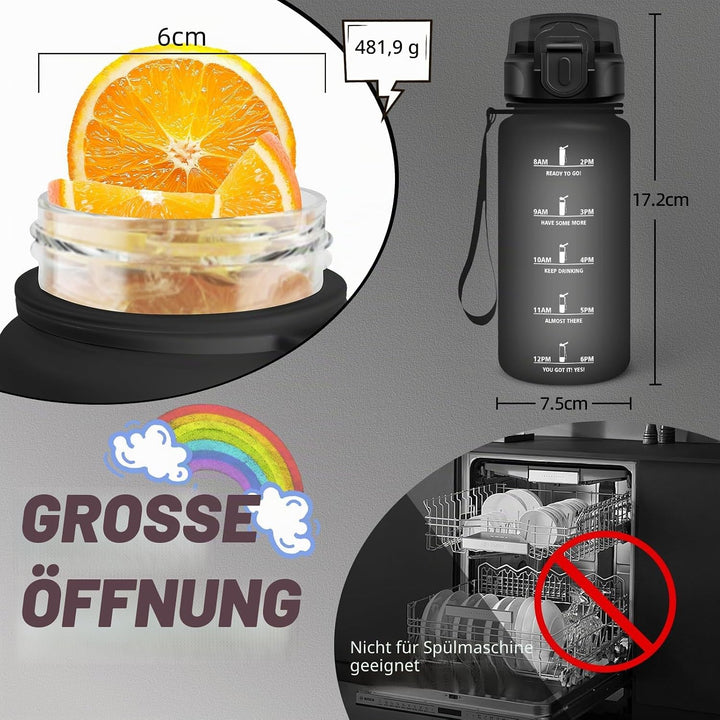Trinkflasche Kinder, 500ml Trinkflasche, Trinkflasche mit Strohhalm, Leicht zu Reinigen, Trinkflasch