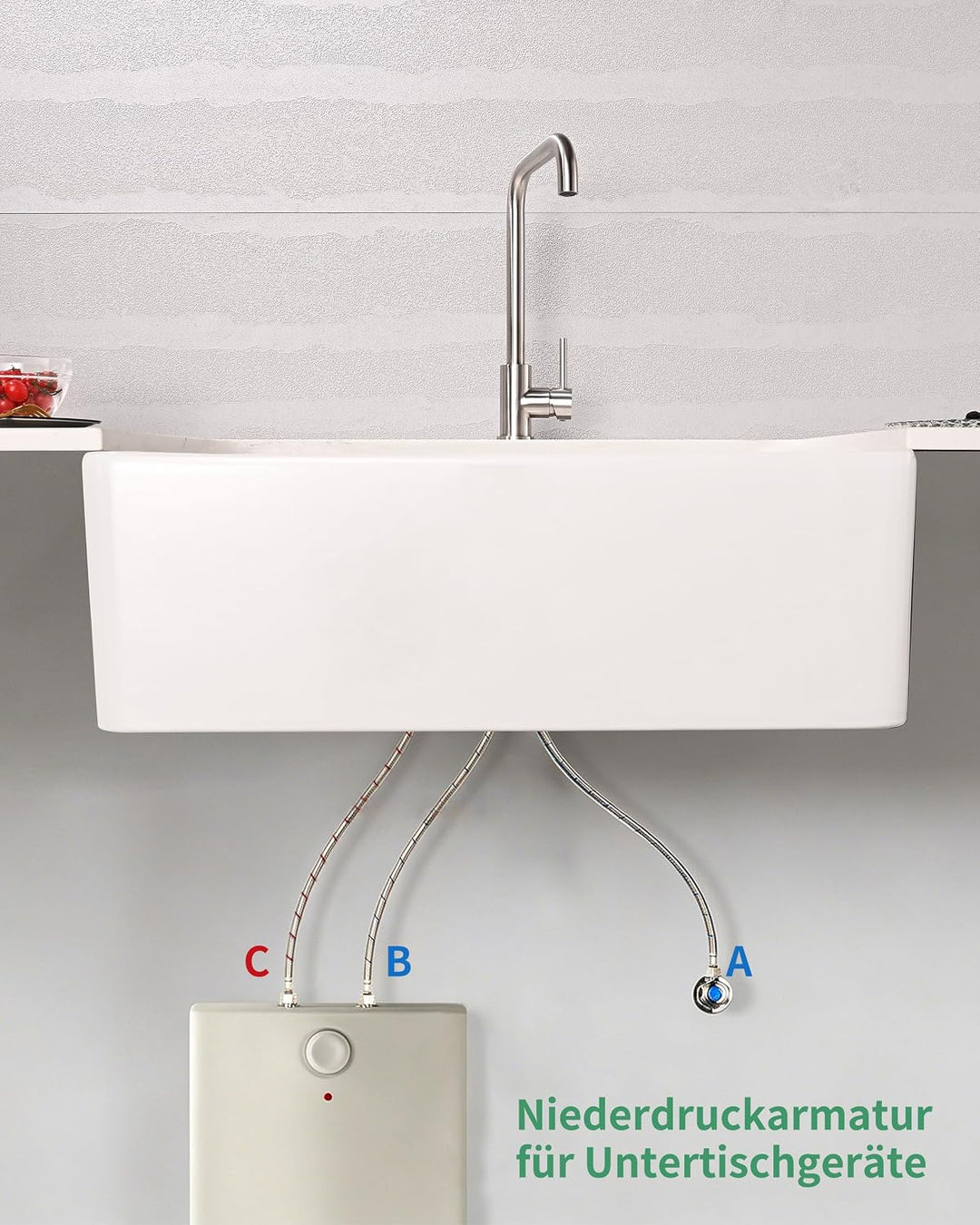 Niederdruck Armatur Küche, 360 ° Drehbare Wasserhahn Küche | Spültischarmatur für Boiler, Untertisch