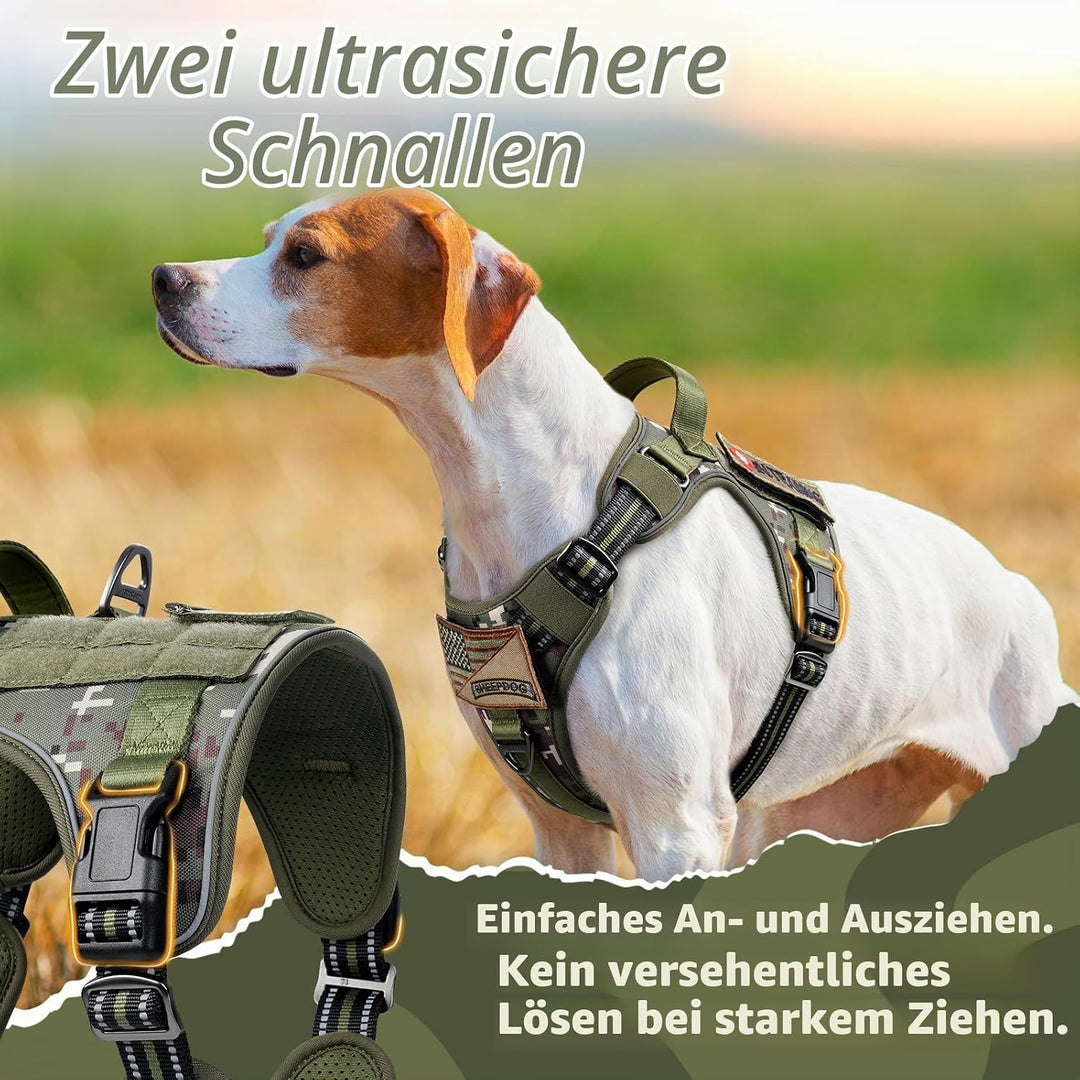 rabbitgoo Hundegeschirr Grosse Hunde Anti-Zug, L, Grünes Tarnmuster | MOLLE-System, Heavy Duty, Sich