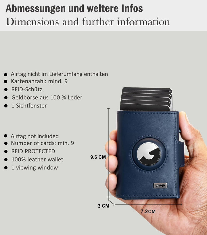 Marc Peter® Chicago Leder Push Air Slim Wallet - Airtag Geldbörse mit Münzfach - RFID Schutz kleines